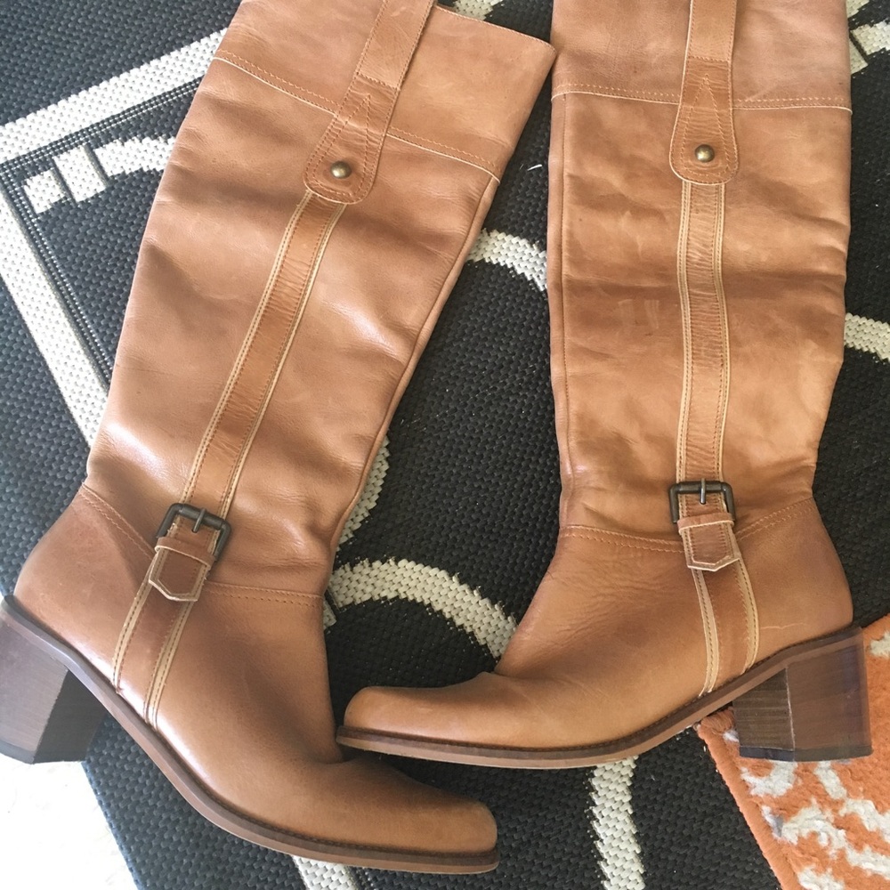 Nine West Tall Leather Riding Boots in Cognac Brown